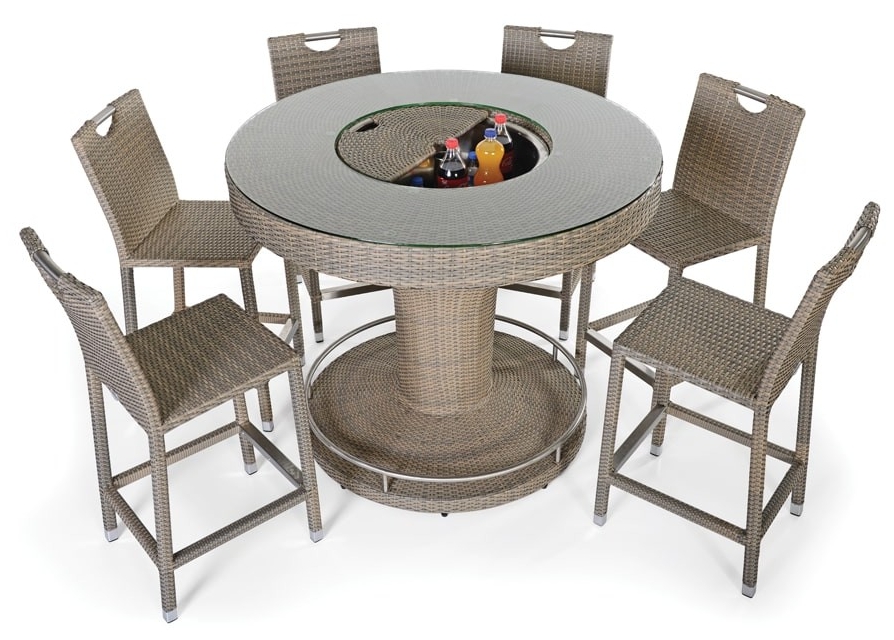 drink table with rattan seating into the garden