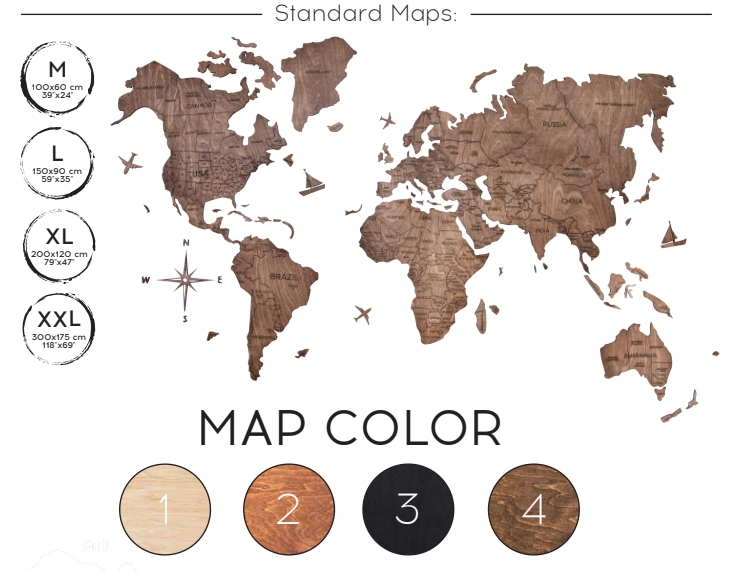 Wooden map size M black color