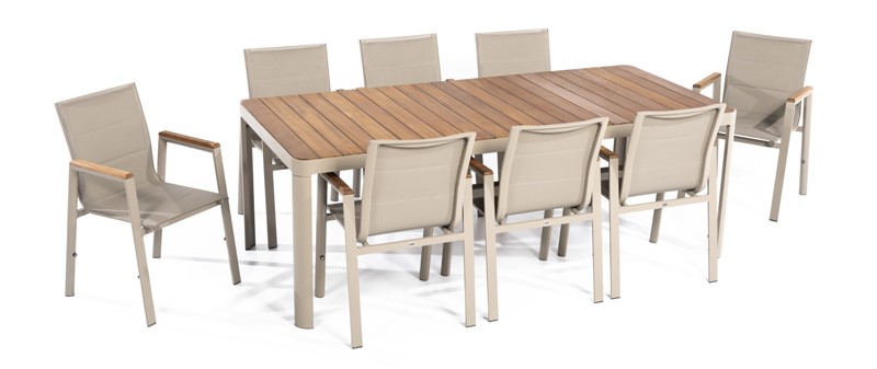 Large garden dining table with chairs in a luxurious design.