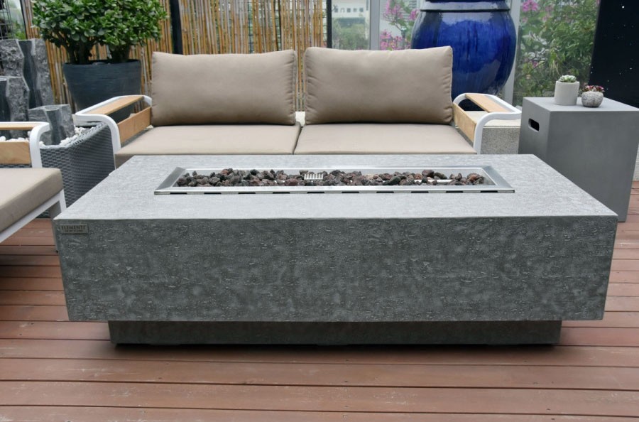 table with gas fireplace - modern fire pit outdoor