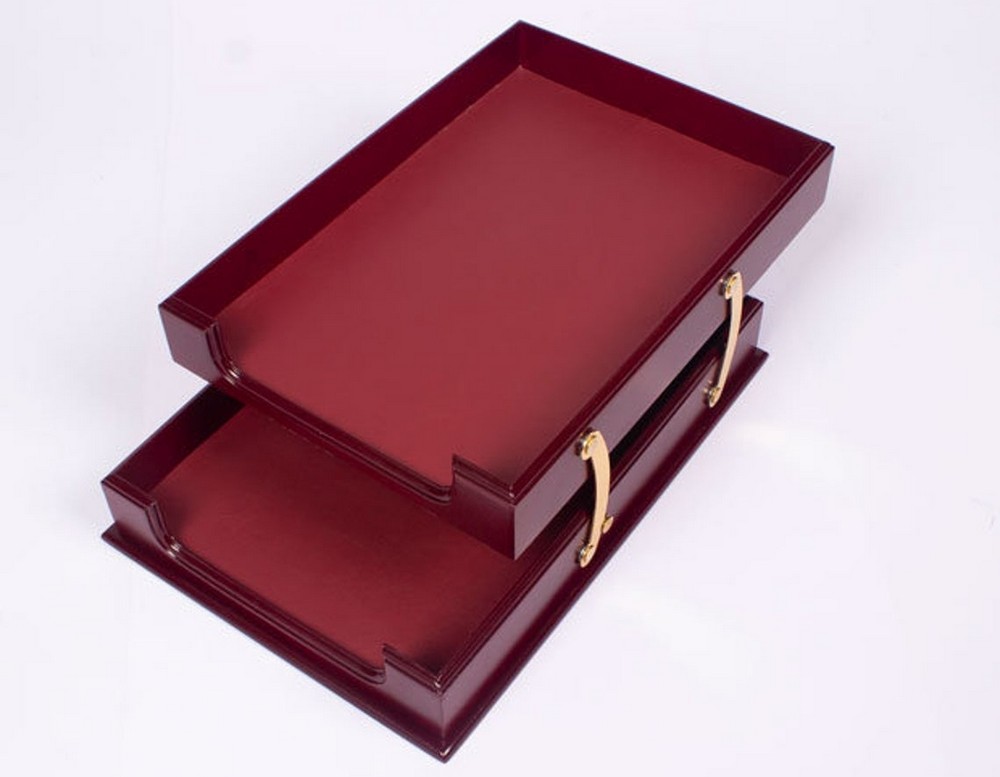 Wooden and leather tray (storage) with gold accessories