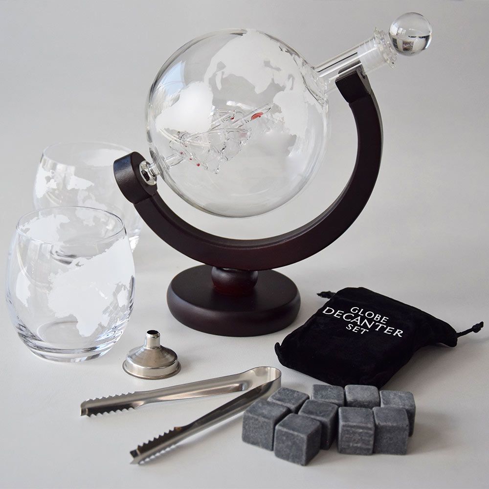 globe for whiskey decanter set with ship