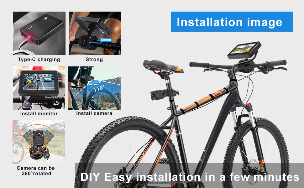 rear bicycle camera with monitor kit set for bike