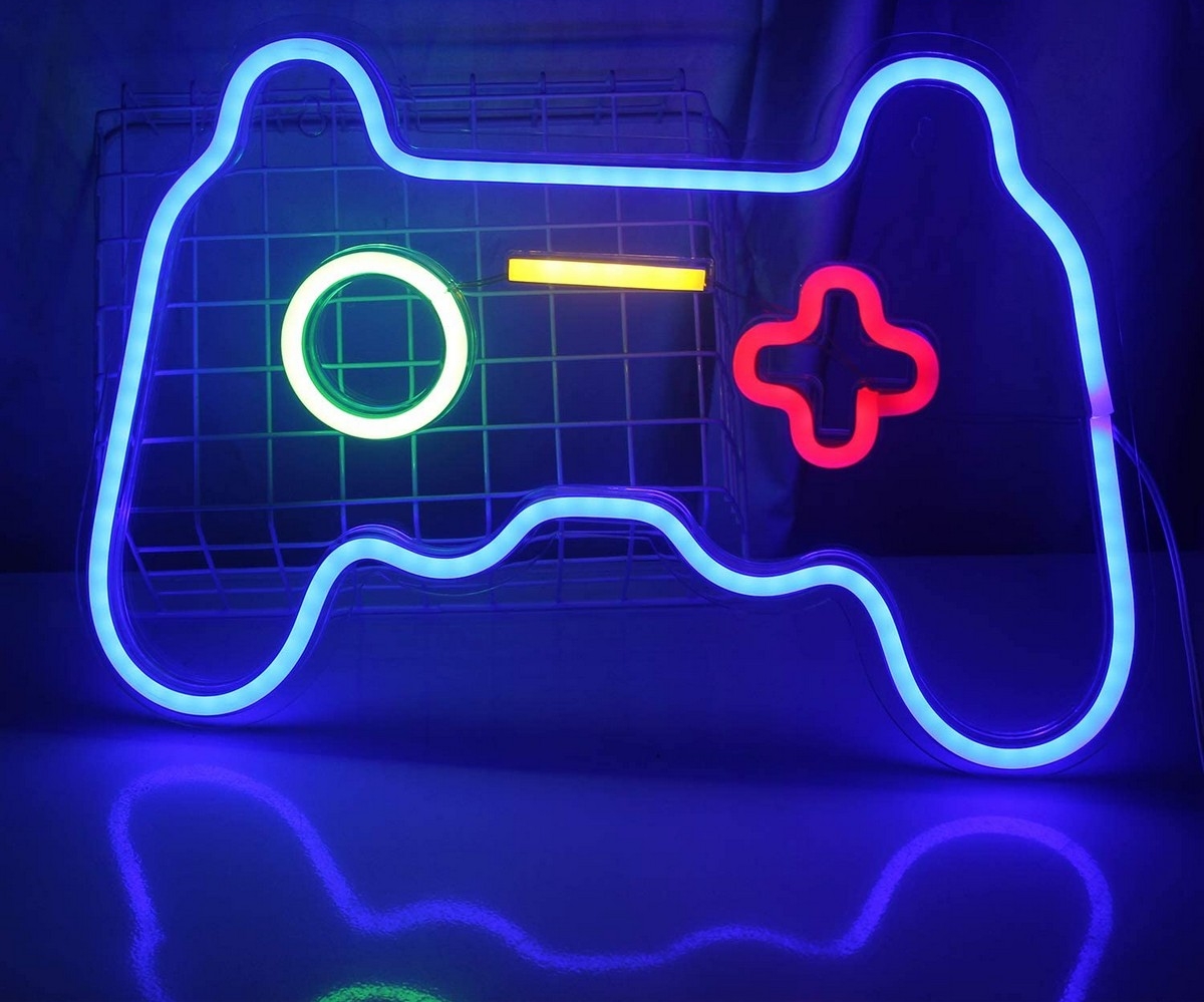 neon led logo on wall lighting -  gamepad