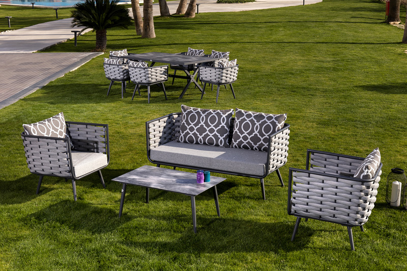 Luxurious seating for the garden or terrace with high-quality aluminum construction in an elegant gray color