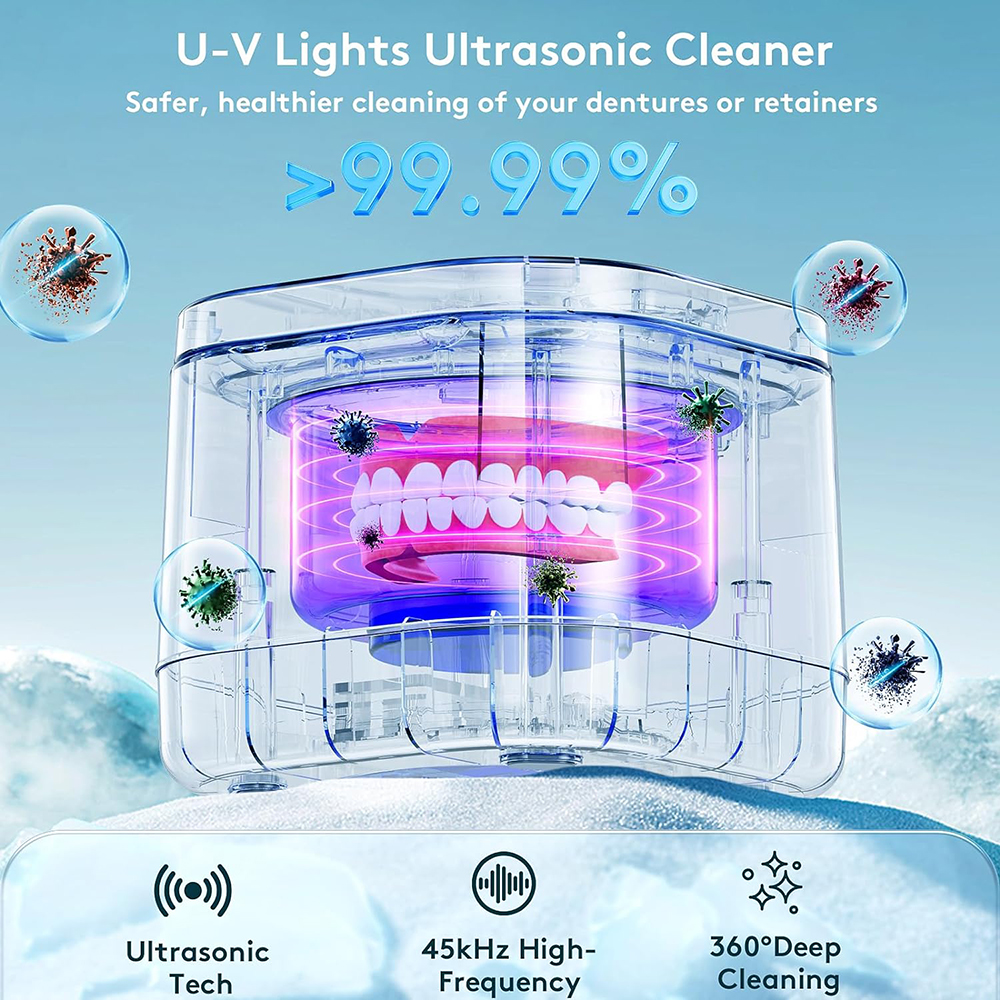 ultrasonic retainer cleaner denture cleaner U-V 99.99% light cleaning