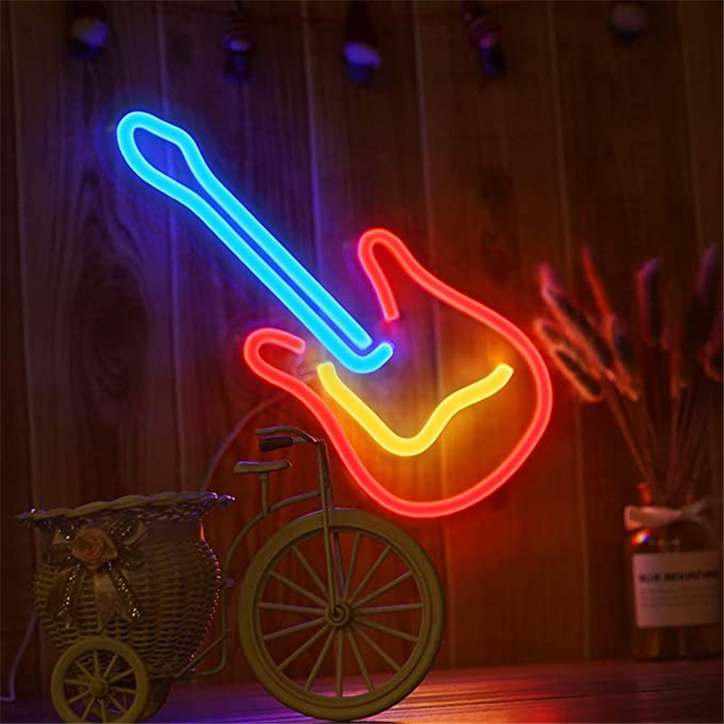 neon banner guitar glowing lighting