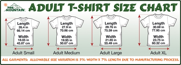 mountain t shirts size table