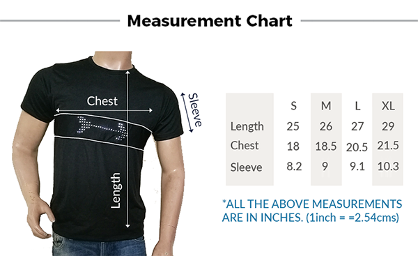 size table message t-shirts