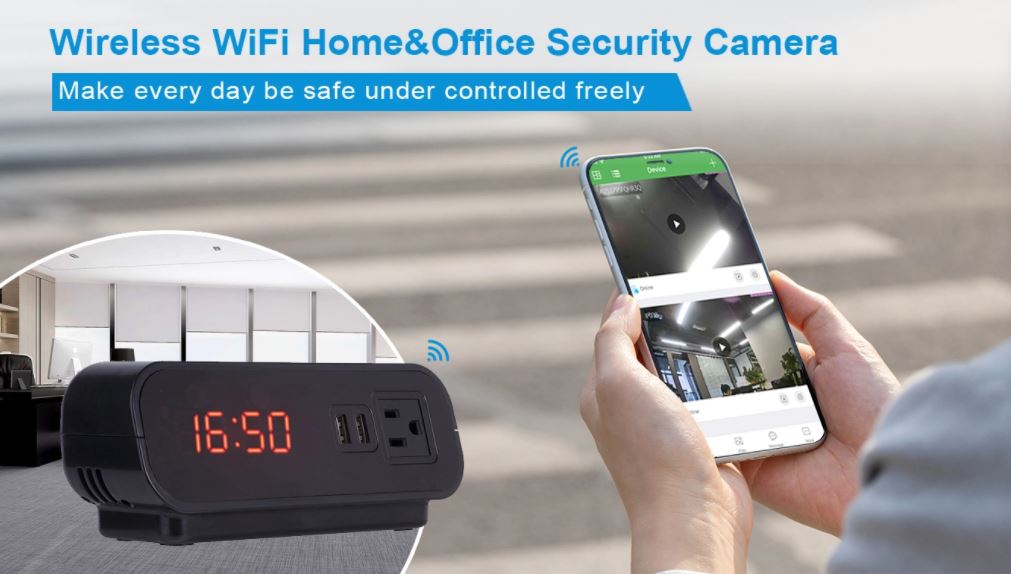 camera in wifi alarm clock with night vision