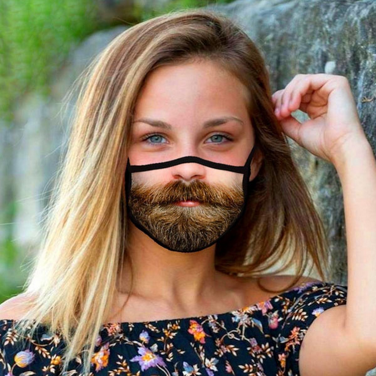 Novelty funny face mask 3D print - BEARD WITH MUSTACHE | Cool Mania