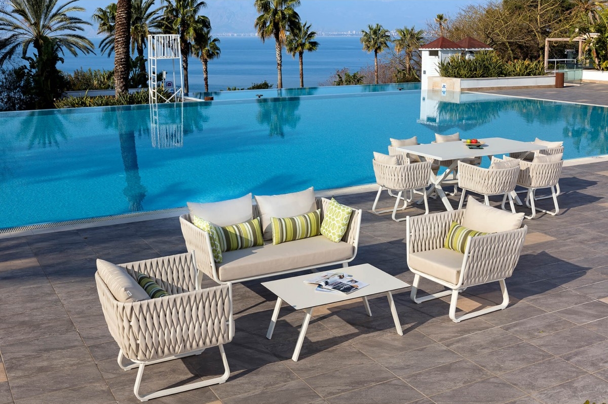 rattan seating in the garden terrace luxurious modern