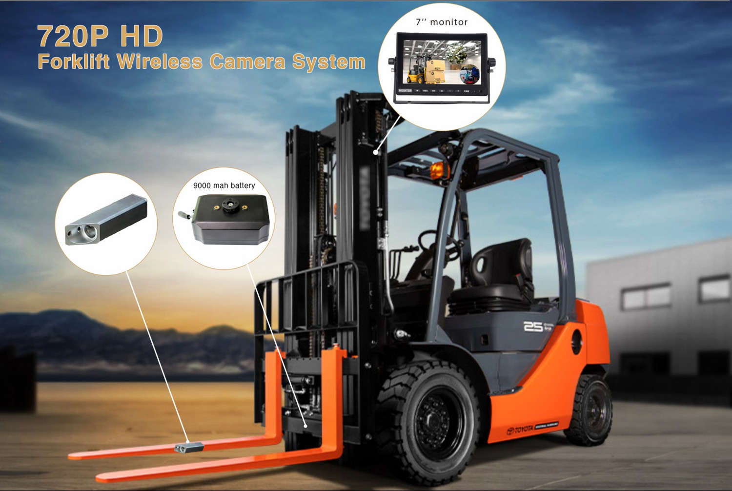 Camera for forklifts - Wifi camera and monitor set kit wireless