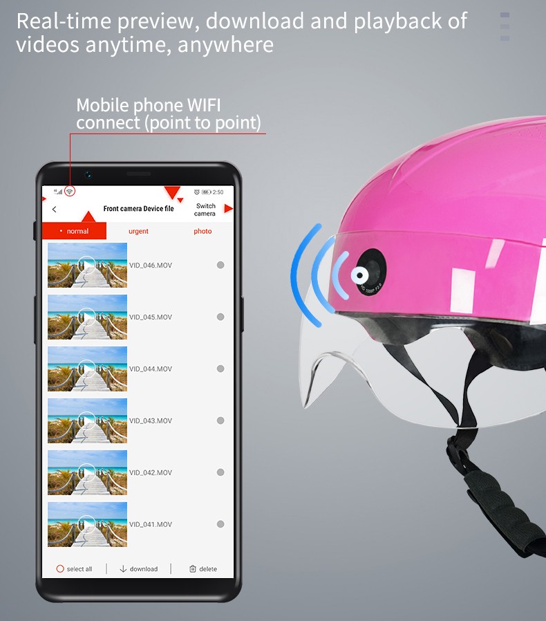 motorcycle helmet camera wifi connection via app smartphone