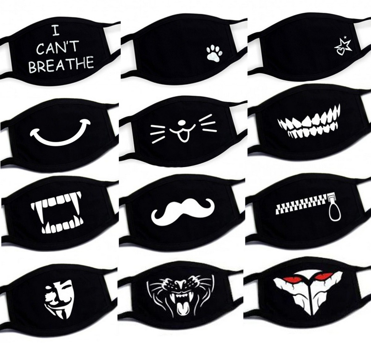 black masks with designs