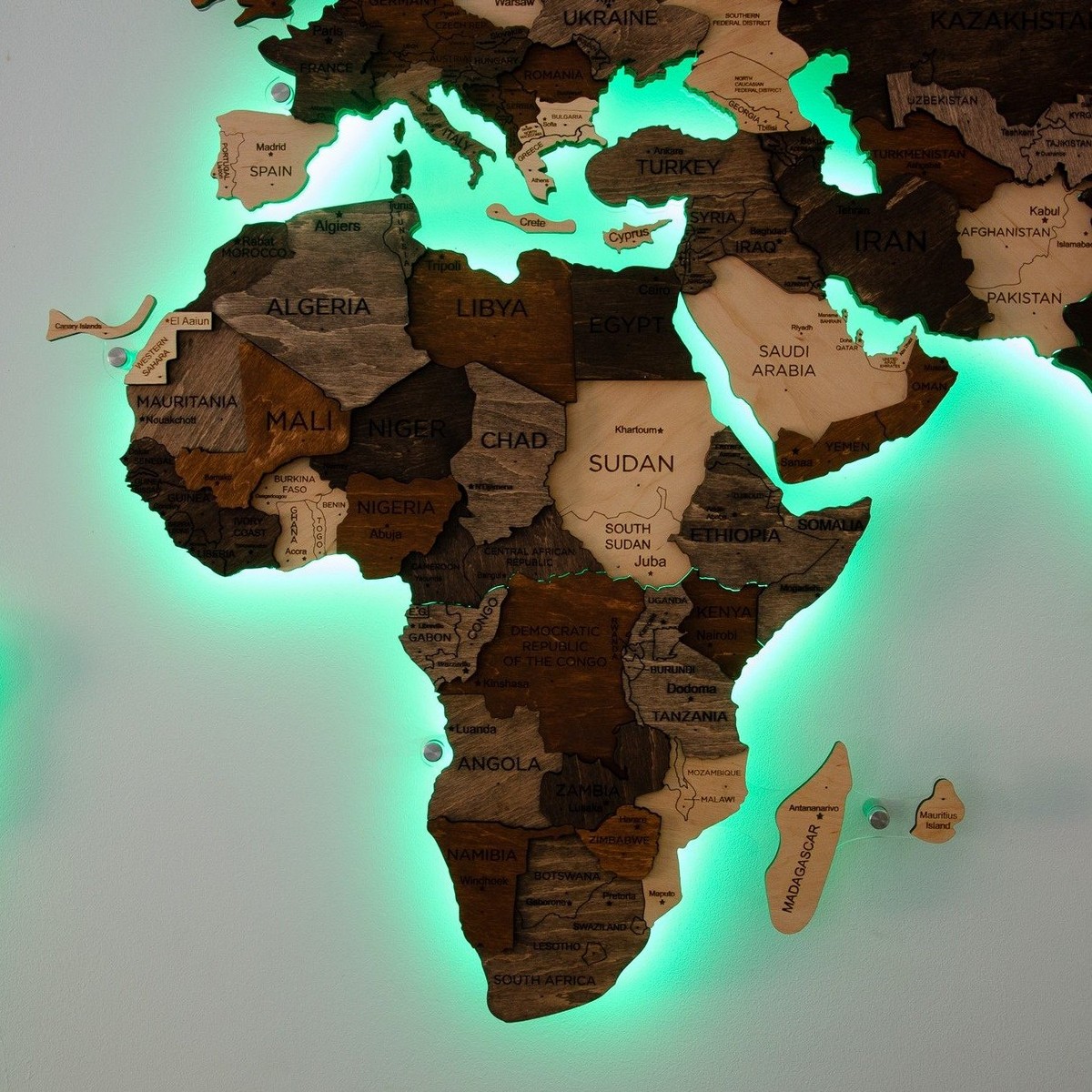 LED wooden map on the wall