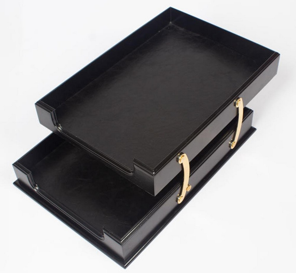 black leather document tray