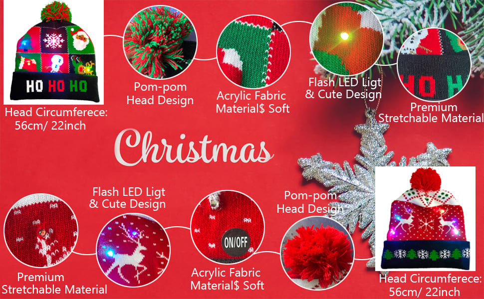 Christmas beanies for winter with various designs - Light up with LED