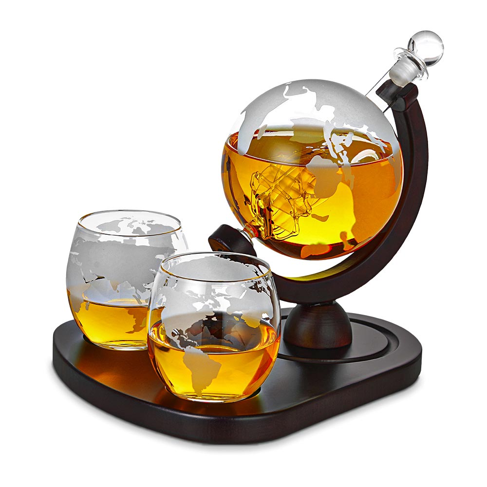 globe whiskey decanters - whiskey set glasses