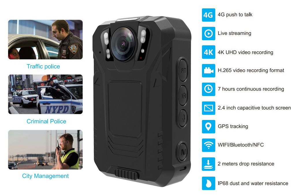 Police body camera 4G body cam wifi bluetooth PTT IP68 NFC