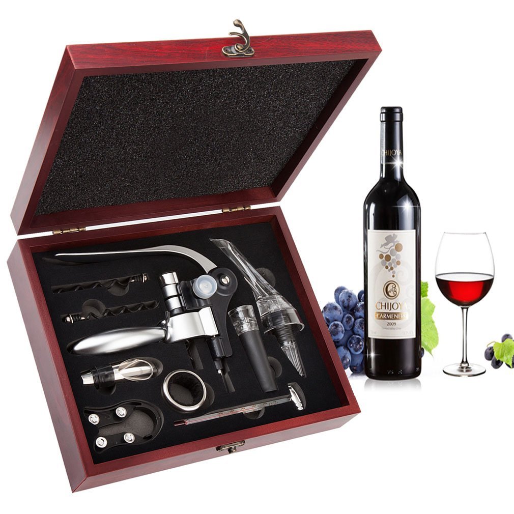 Wooden box with wine set