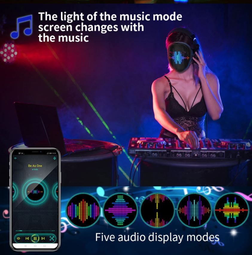 led party face mask with mobile programming
