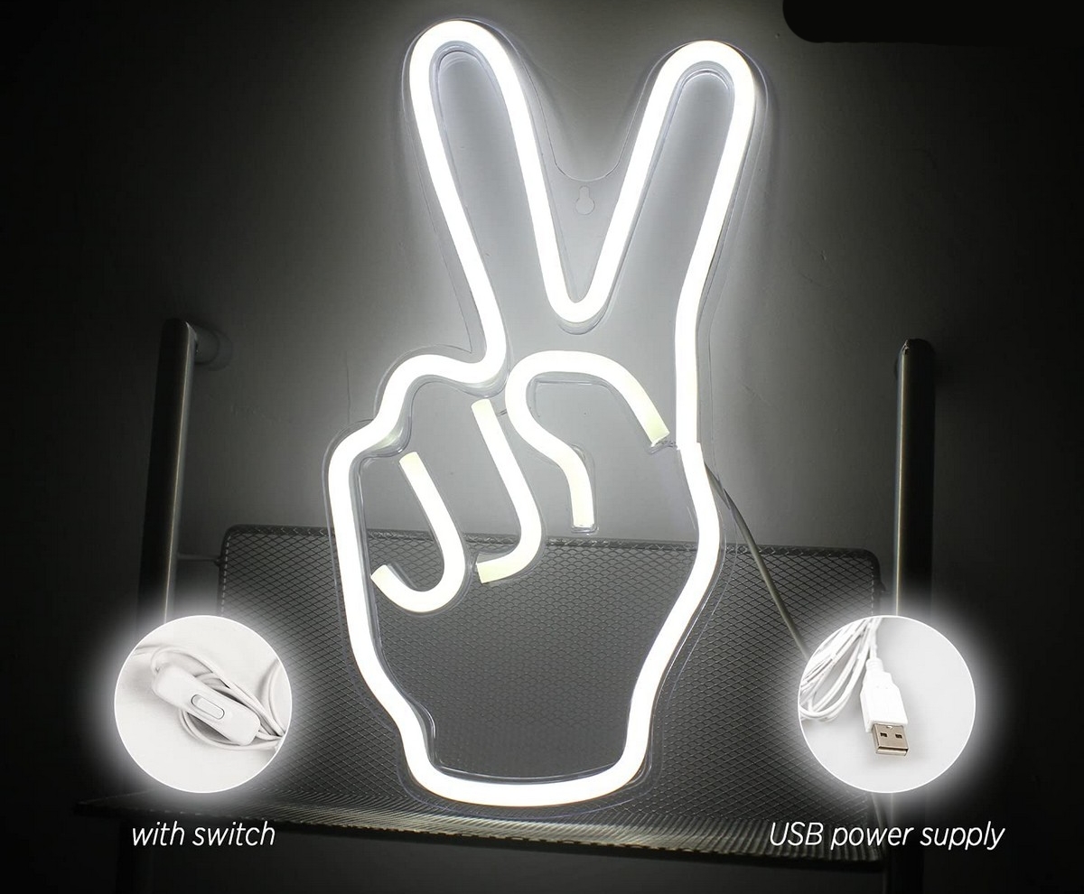 neon sign peace glowing lighting led